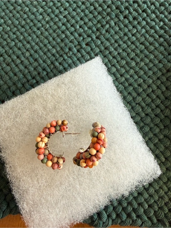 Jewelry - Beaded Hoop Earrings in Multicolor Pastel Tones - Women Jewelry